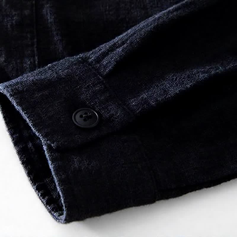 Buddha Stones Camisas de manga larga para hombre de ramio liso, estilo casual vintage, con botones y parches. - image 17