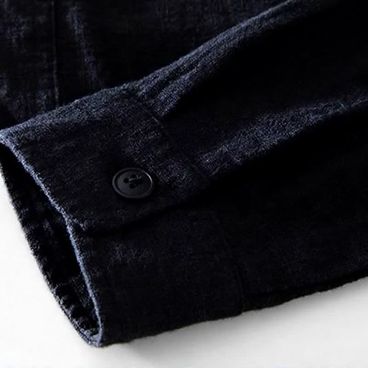 Buddha Stones Camisas de manga larga para hombre de ramio liso, estilo casual vintage, con botones y parches. - image 17