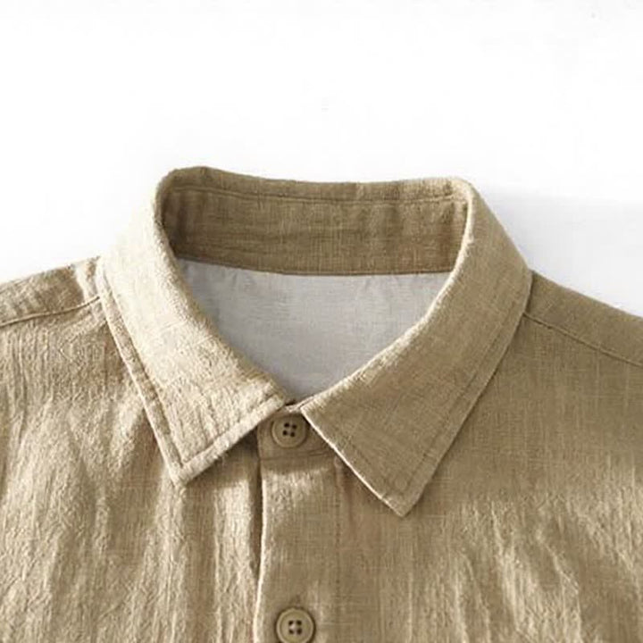 Buddha Stones Camisas de manga larga para hombre de ramio liso, estilo casual vintage, con botones y parches. - image 2