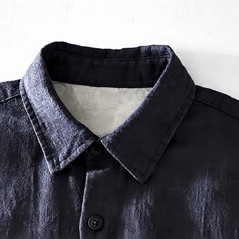 Buddha Stones Camisas de manga larga para hombre de ramio liso, estilo casual vintage, con botones y parches. - image 7