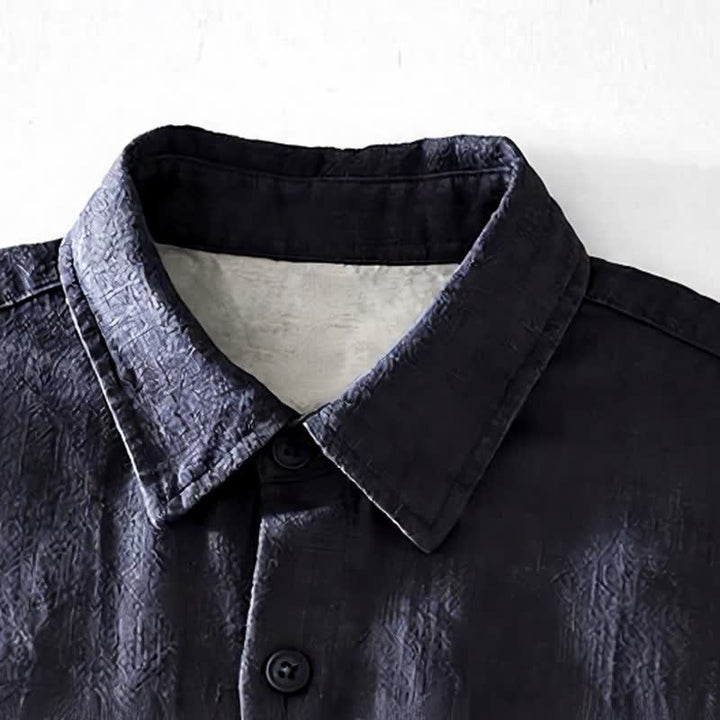 Buddha Stones Camisas de manga larga para hombre de ramio liso, estilo casual vintage, con botones y parches. - image 7