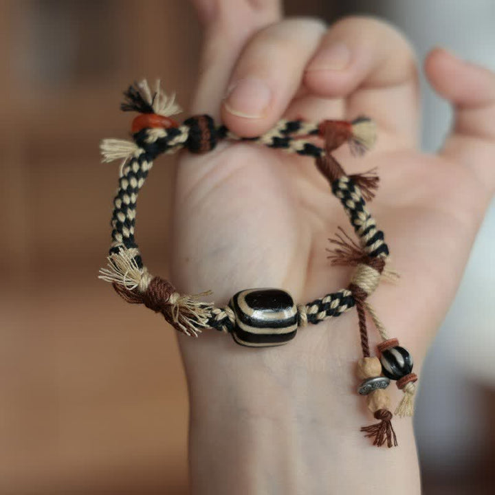 Buddha Stones Pulsera de cuerda con cuentas Dzi tibetanas vintage para la suerte - image 9