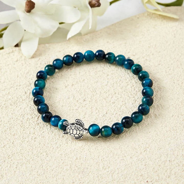 Buddha Stones Pulsera poderosa de tortuga de cobre con ojo de tigre azul - image 3