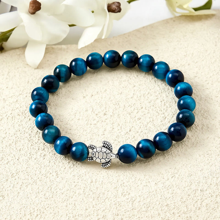 Buddha Stones Pulsera poderosa de tortuga de cobre con ojo de tigre azul - image 12