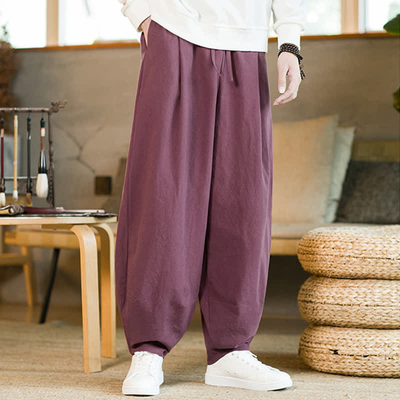 Pantalones harem para hombre con cordón ajustable y bolsillos, estampado de Buddha Stones, color liso. - Rosa intenso - US/UK/AU46, EU56 (5XL) - image 5