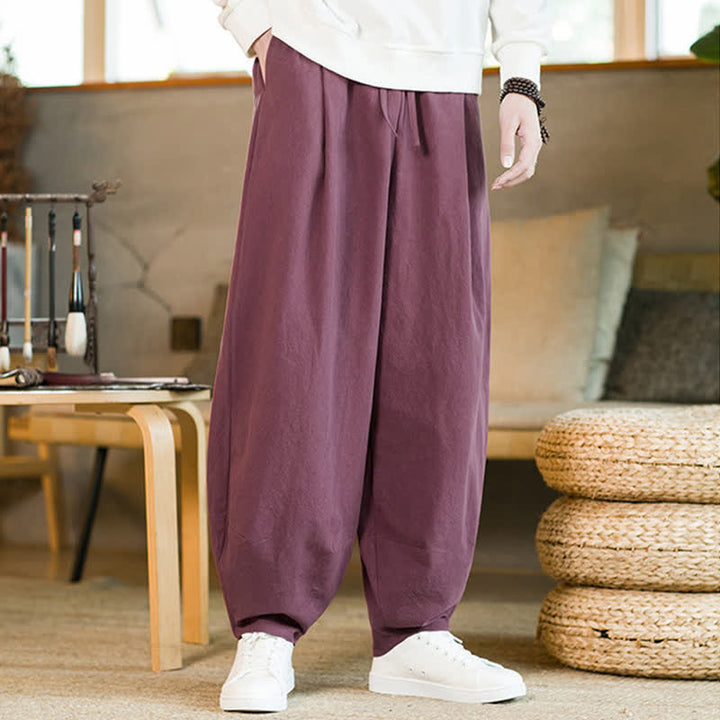 Pantalones harem para hombre con cordón ajustable y bolsillos, estampado de Buddha Stones, color liso. - Rosa intenso - US/UK/AU46, EU56 (5XL) - image 5