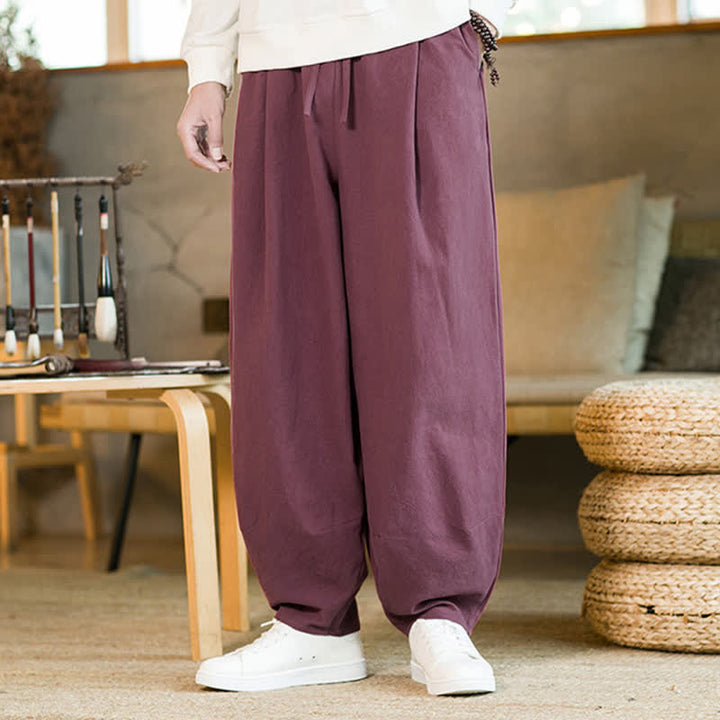 Pantalones harem para hombre con cordón ajustable y bolsillos, estampado de Buddha Stones, color liso. - image 6
