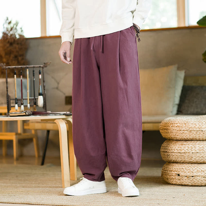 Pantalones harem para hombre con cordón ajustable y bolsillos, estampado de Buddha Stones, color liso. - image 7