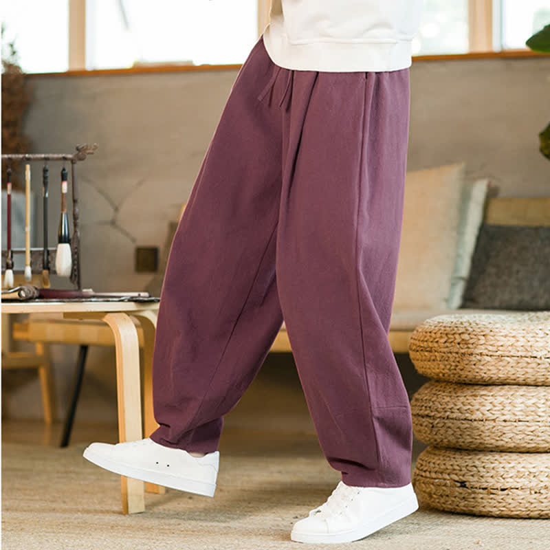 Pantalones harem para hombre con cordón ajustable y bolsillos, estampado de Buddha Stones, color liso. - image 8