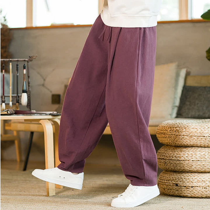 Pantalones harem para hombre con cordón ajustable y bolsillos, estampado de Buddha Stones, color liso. - image 8