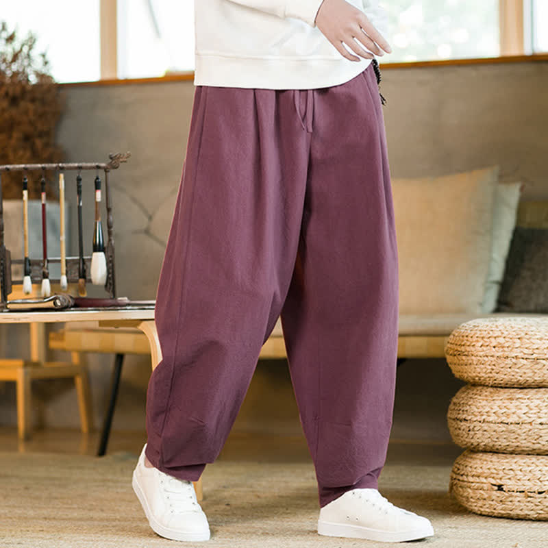Pantalones harem para hombre con cordón ajustable y bolsillos, estampado de Buddha Stones, color liso. - image 9