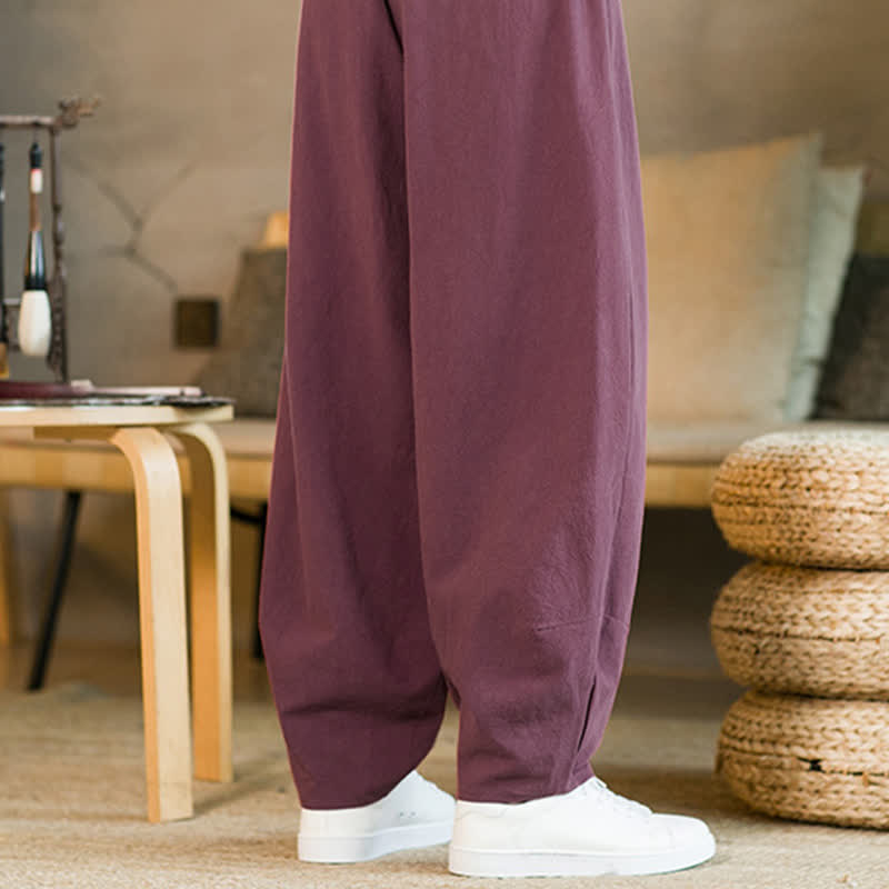 Pantalones harem para hombre con cordón ajustable y bolsillos, estampado de Buddha Stones, color liso. - image 10
