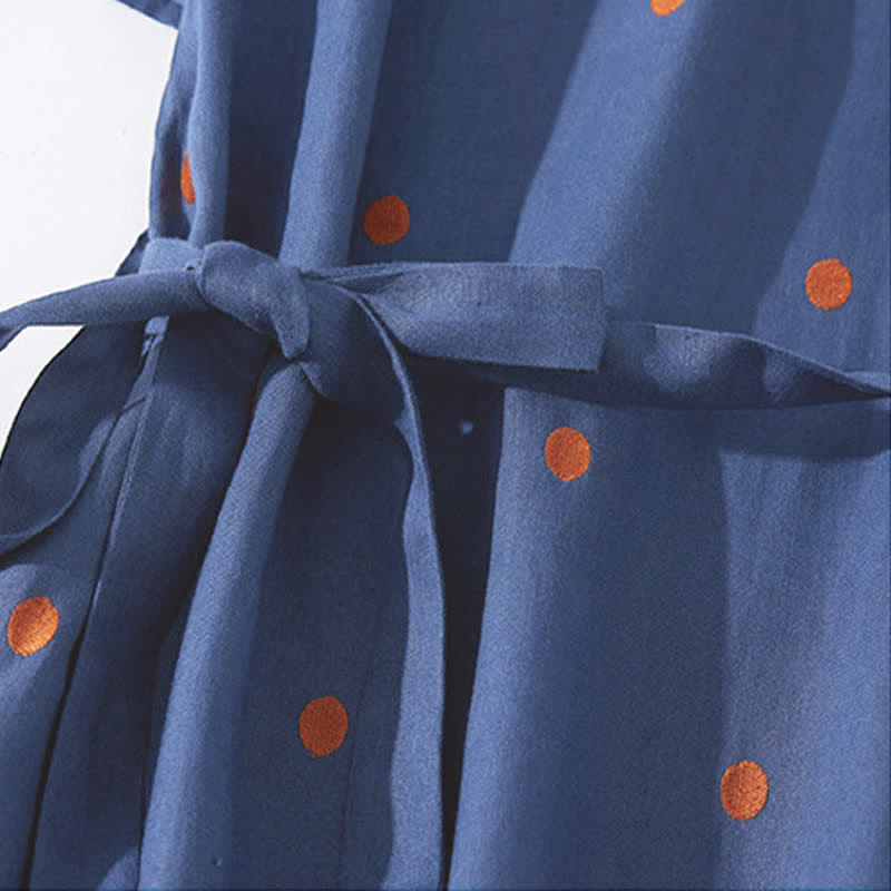 Vestido midi de mujer con estampado de puntos de Buddha Stones, manga corta, cordones y bolsillos. - image 1