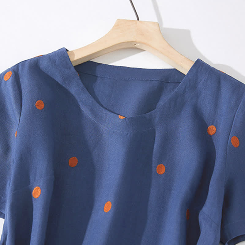 Vestido midi de mujer con estampado de puntos de Buddha Stones, manga corta, cordones y bolsillos. - image 2