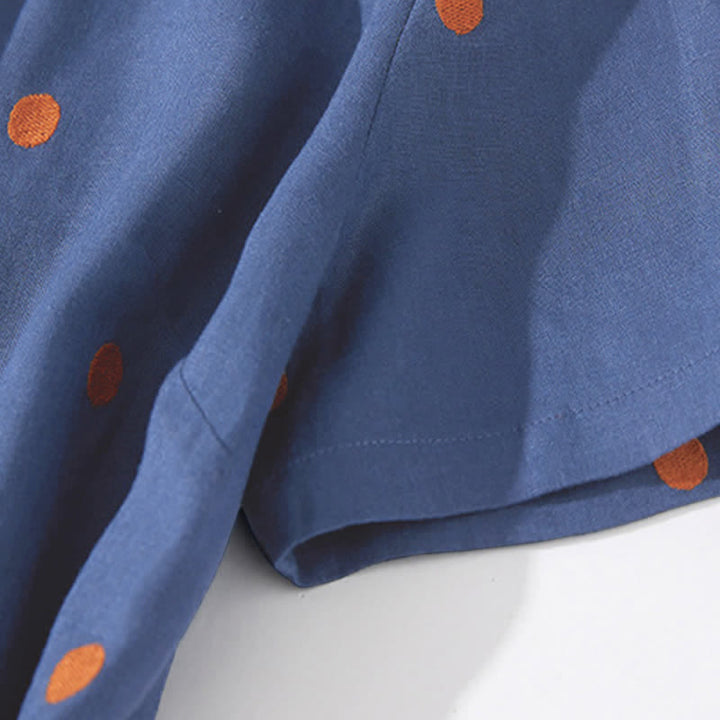 Vestido midi de mujer con estampado de puntos de Buddha Stones, manga corta, cordones y bolsillos. - image 4