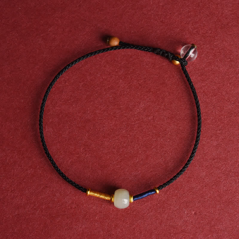Buddha Stones Pulsera tobillera ajustable de cuentas redondas de jade con hilo rojo y diseño de armonía. - Pulsera - Negra (5,9–8,3 pulgadas/15–21 cm) - image 4