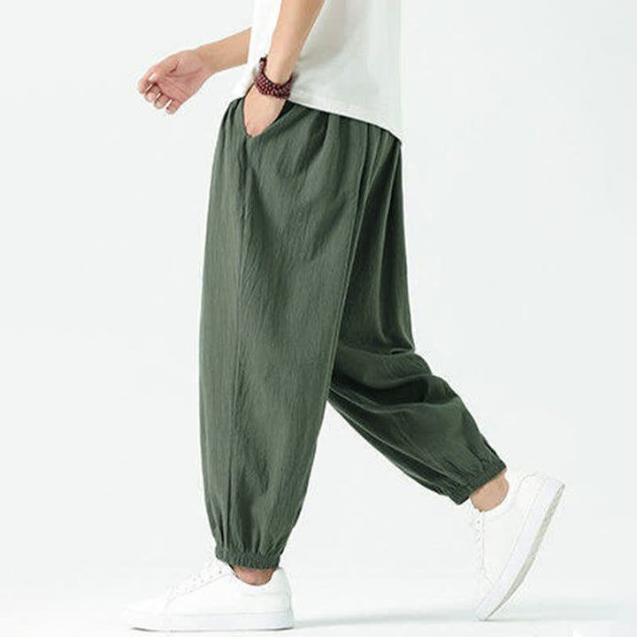 Buddha Stones Pantalones cortos de algodón liso estilo boho con cordón ajustable, estilo harem para hombre, con bolsillo. - image 32