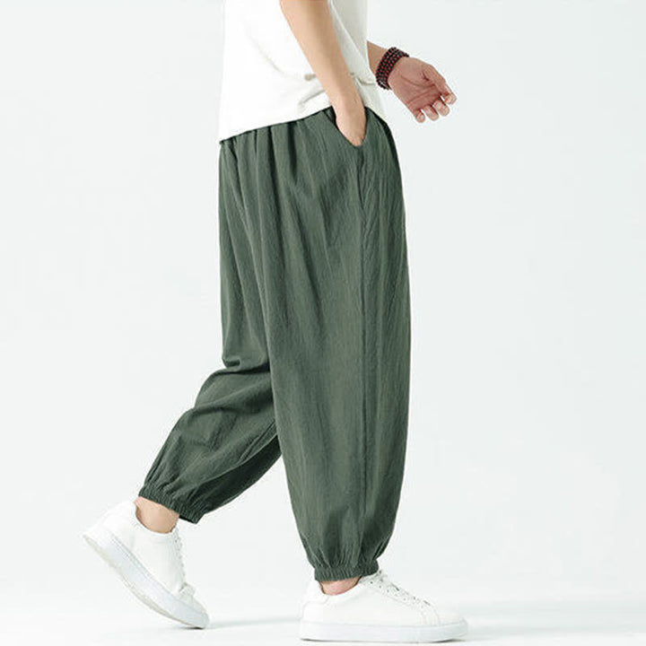 Buddha Stones Pantalones cortos de algodón liso estilo boho con cordón ajustable, estilo harem para hombre, con bolsillo. - image 31