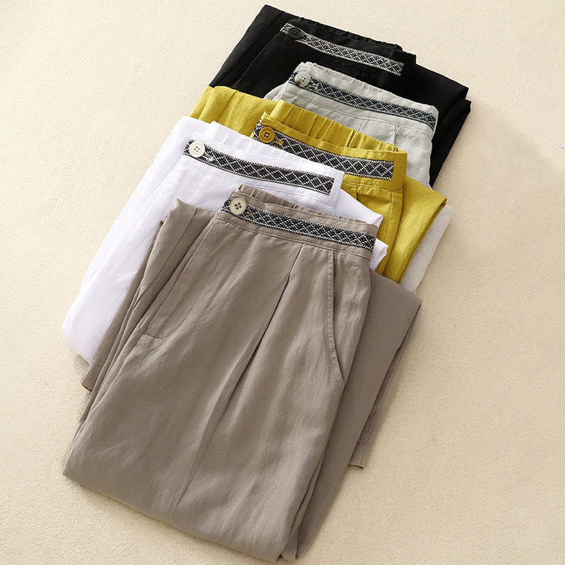 Pantalones de mujer con Buddha Stones, color liso, cierre frontal, cintura elástica y bolsillos. - image 33