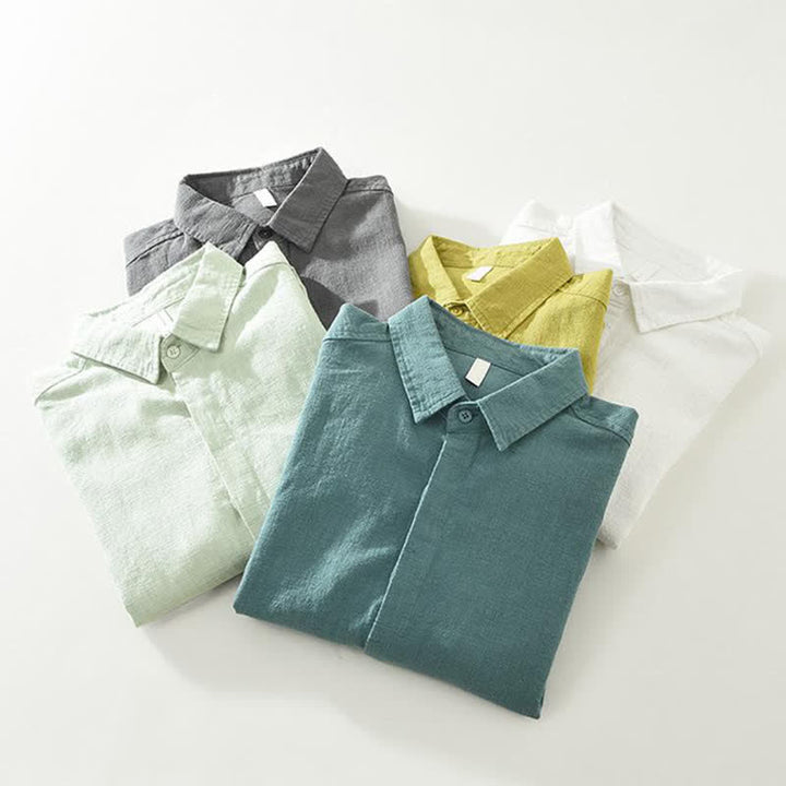 Buddha Stones Camisas de manga larga para hombre, estilo casual minimalista, con botones, de ramio liso, para primavera y otoño. - image 15