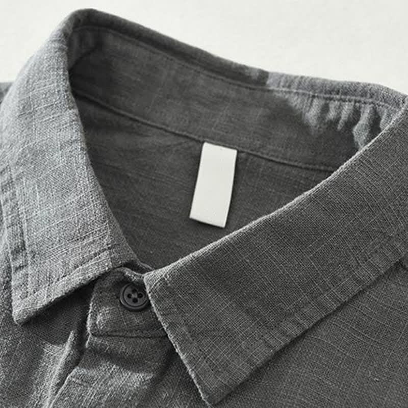 Buddha Stones Camisas de manga larga para hombre, estilo casual minimalista, con botones, de ramio liso, para primavera y otoño. - image 1