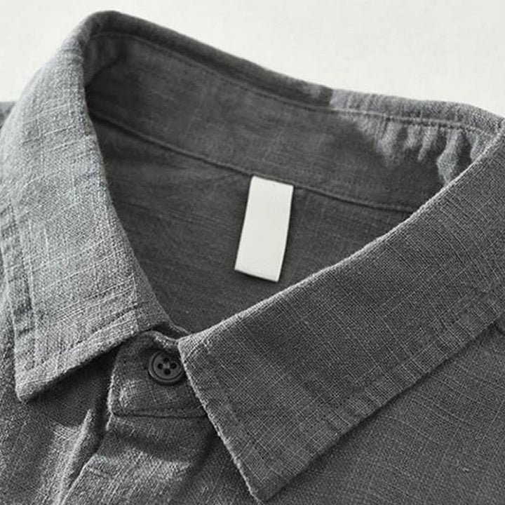 Buddha Stones Camisas de manga larga para hombre, estilo casual minimalista, con botones, de ramio liso, para primavera y otoño. - image 1