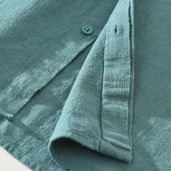 Buddha Stones Camisas de manga larga para hombre, estilo casual minimalista, con botones, de ramio liso, para primavera y otoño. - image 8