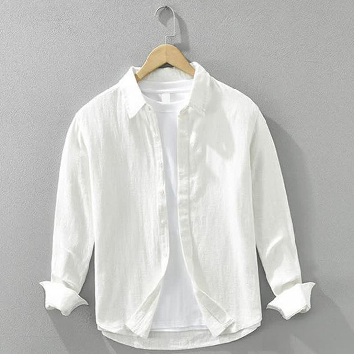 Buddha Stones Camisas de manga larga para hombre, estilo casual minimalista, con botones, de ramio liso, para primavera y otoño. - Blanco - US/UK/AU42, EU52 (3XL) - image 13