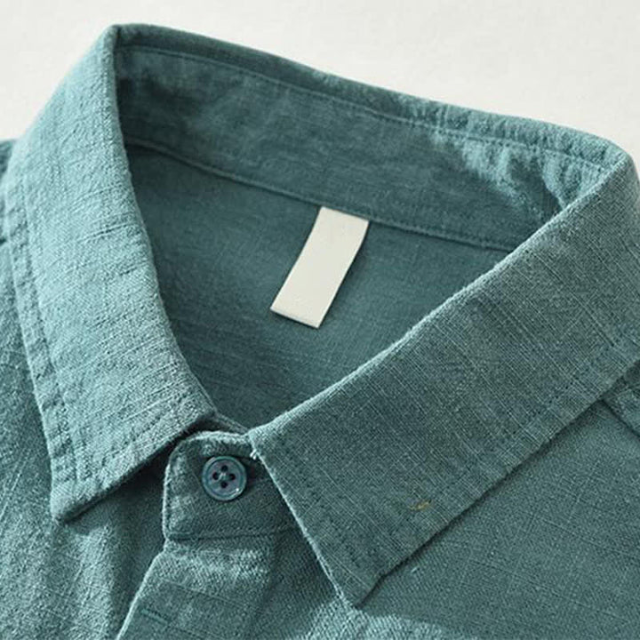 Buddha Stones Camisas de manga larga para hombre, estilo casual minimalista, con botones, de ramio liso, para primavera y otoño. - image 6