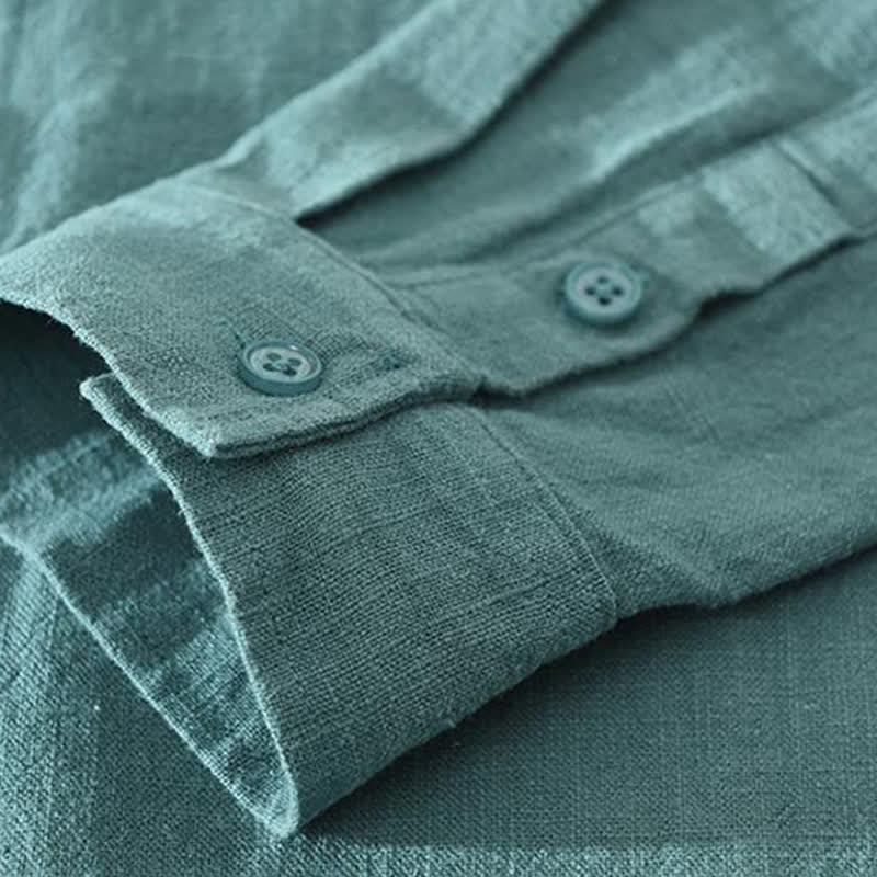 Buddha Stones Camisas de manga larga para hombre, estilo casual minimalista, con botones, de ramio liso, para primavera y otoño. - image 7