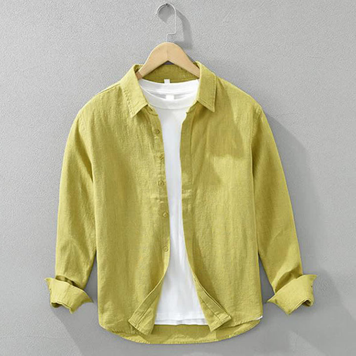 Buddha Stones Camisas de manga larga para hombre, estilo casual minimalista, con botones, de ramio liso, para primavera y otoño. - Caqui - US/UK/AU42, EU52 (3XL) - image 12