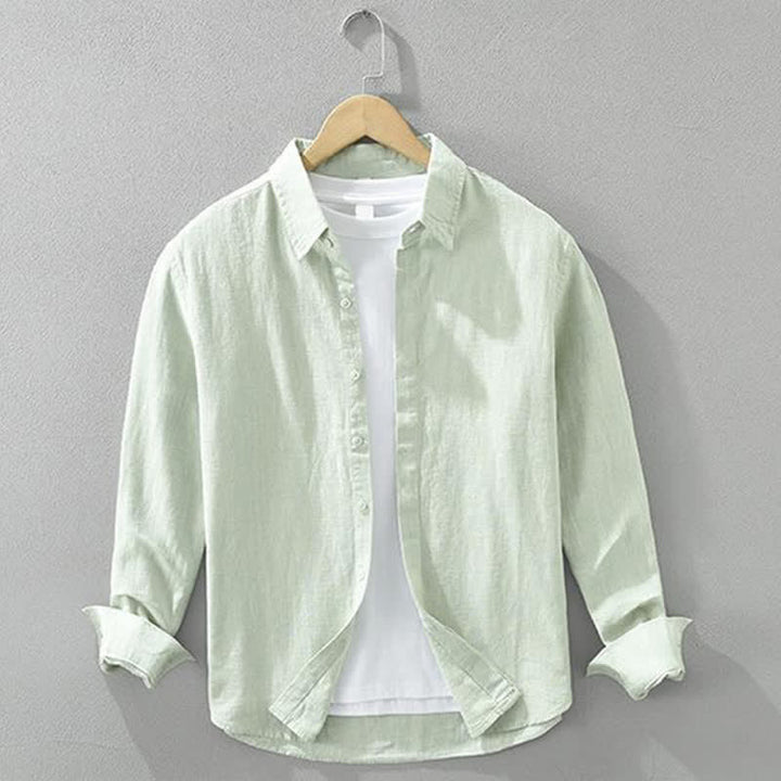 Buddha Stones Camisas de manga larga para hombre, estilo casual minimalista, con botones, de ramio liso, para primavera y otoño. - Crema de menta - US/UK/AU42, EU52 (3XL) - image 9