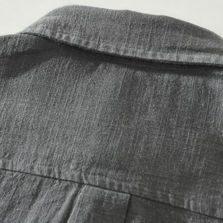 Buddha Stones Camisas de manga larga para hombre, estilo casual minimalista, con botones, de ramio liso, para primavera y otoño. - image 2