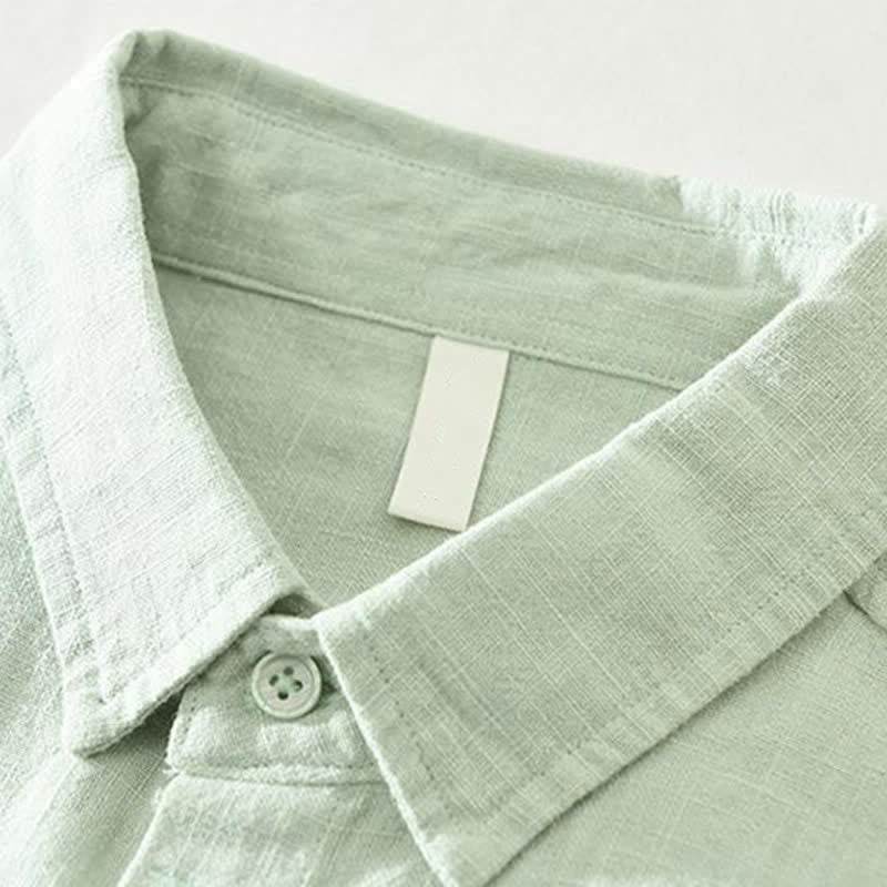 Buddha Stones Camisas de manga larga para hombre, estilo casual minimalista, con botones, de ramio liso, para primavera y otoño. - image 10