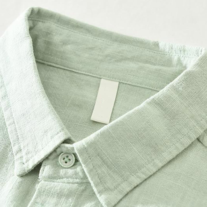 Buddha Stones Camisas de manga larga para hombre, estilo casual minimalista, con botones, de ramio liso, para primavera y otoño. - image 10