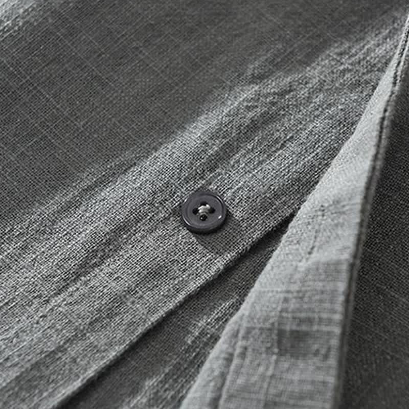 Buddha Stones Camisas de manga larga para hombre, estilo casual minimalista, con botones, de ramio liso, para primavera y otoño. - image 3