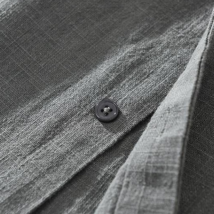 Buddha Stones Camisas de manga larga para hombre, estilo casual minimalista, con botones, de ramio liso, para primavera y otoño. - image 3