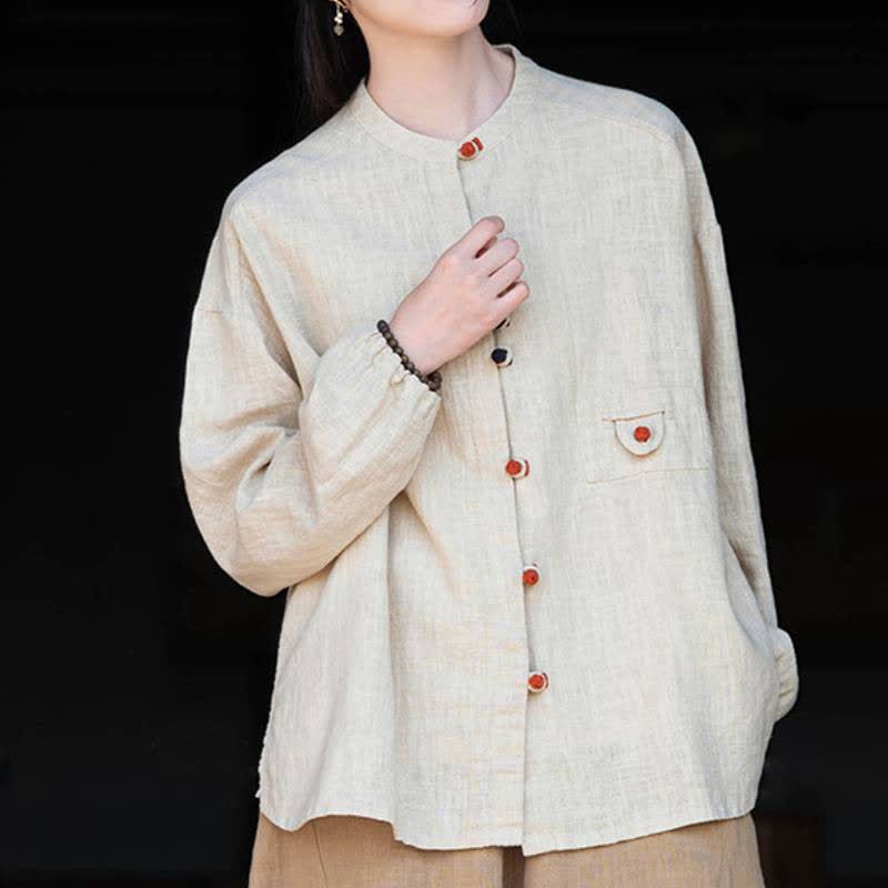 Buddha Stones Camisas de manga larga para mujer de ramio liso con botones de rana, estilo vintage, de otoño. - image 6