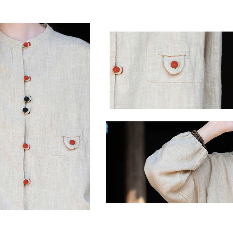 Buddha Stones Camisas de manga larga para mujer de ramio liso con botones de rana, estilo vintage, de otoño. - image 10