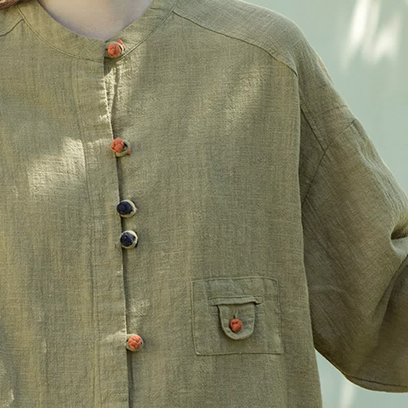 Buddha Stones Camisas de manga larga para mujer de ramio liso con botones de rana, estilo vintage, de otoño. - image 4