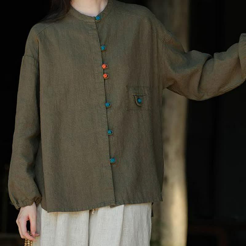 Buddha Stones Camisas de manga larga para mujer de ramio liso con botones de rana, estilo vintage, de otoño. - image 12