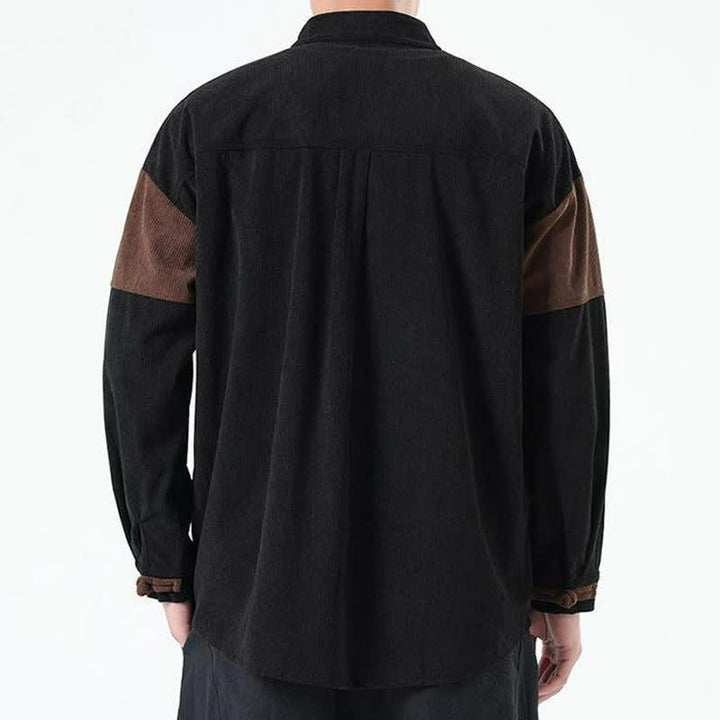 Buddha Stones Chaqueta de hombre de pana con botones de rana y estampado geométrico, estilo casual de otoño/invierno. - image 4