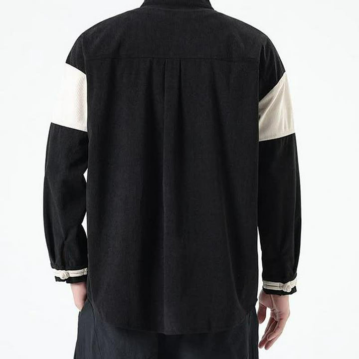 Buddha Stones Chaqueta de hombre de pana con botones de rana y estampado geométrico, estilo casual de otoño/invierno. - image 16
