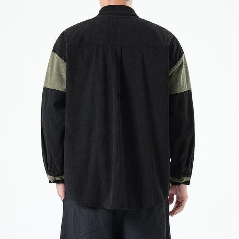 Buddha Stones Chaqueta de hombre de pana con botones de rana y estampado geométrico, estilo casual de otoño/invierno. - image 10