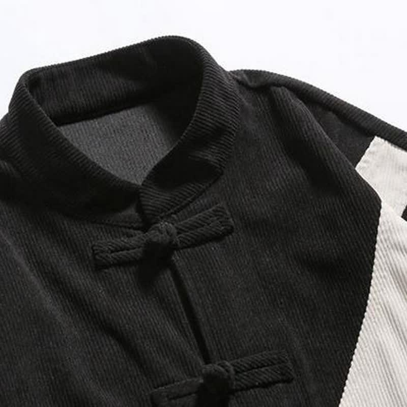 Buddha Stones Chaqueta de hombre de pana con botones de rana y estampado geométrico, estilo casual de otoño/invierno. - image 17