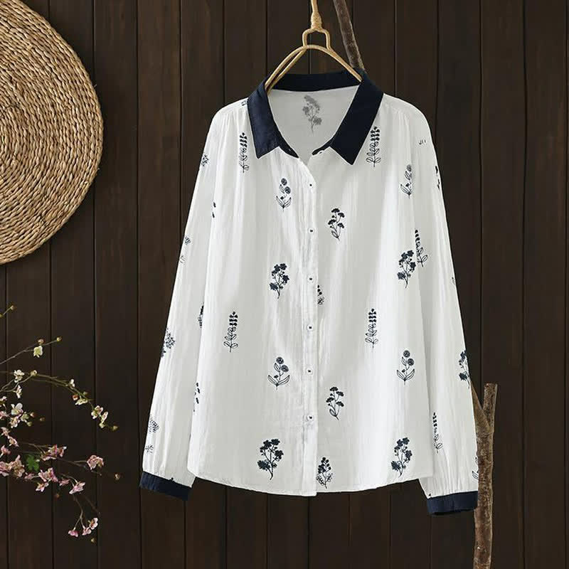 Buddha Stones Camisas de manga larga para mujer, estilo casual vintage, con botones y estampado floral, ideales para primavera y otoño. - Blanco - US12, UK/AU16, EU44 (3XL) - image 4