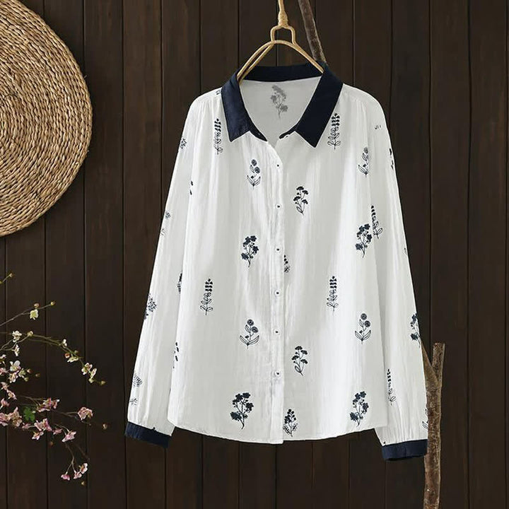 Buddha Stones Camisas de manga larga para mujer, estilo casual vintage, con botones y estampado floral, ideales para primavera y otoño. - Blanco - US12, UK/AU16, EU44 (3XL) - image 4