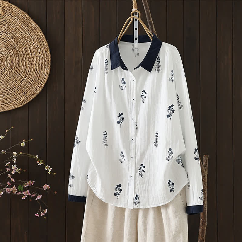 Buddha Stones Camisas de manga larga para mujer, estilo casual vintage, con botones y estampado floral, ideales para primavera y otoño. - image 5