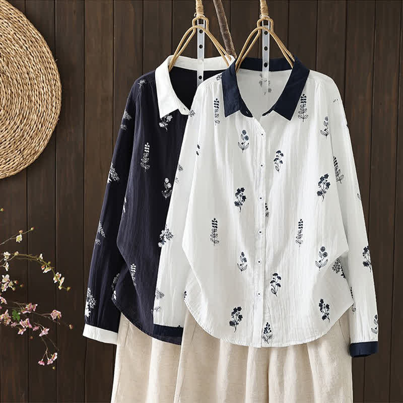 Buddha Stones Camisas de manga larga para mujer, estilo casual vintage, con botones y estampado floral, ideales para primavera y otoño. - image 12