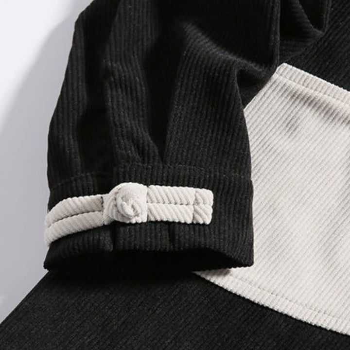 Buddha Stones Chaqueta de hombre de pana con botones de rana y estampado geométrico, estilo casual de otoño/invierno. - image 20